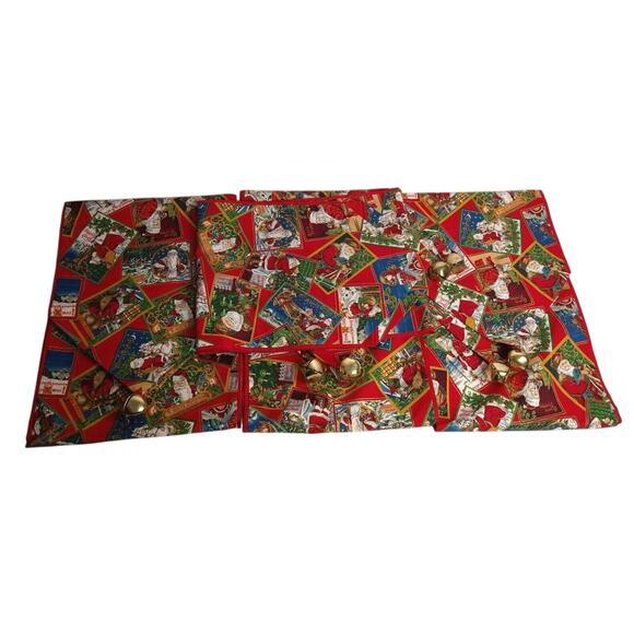 Vintage Hand-Made Table Runners (55”) – Santa Claus Postcards & Bells – Lot of 4 - Picture 9 of 10